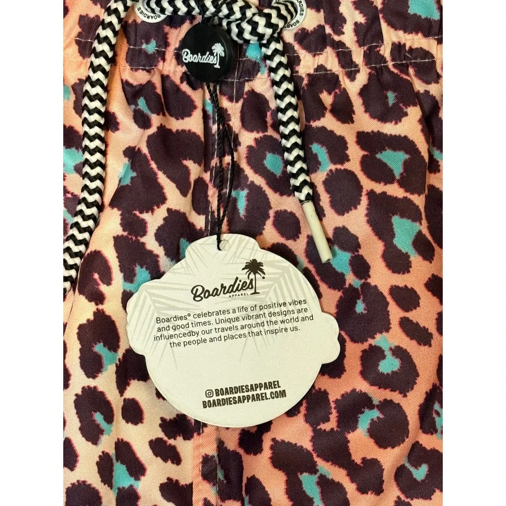 NWT Boardies Leopard Animal Print Swim Trunks Men's XL Coral, Black, Turquoise